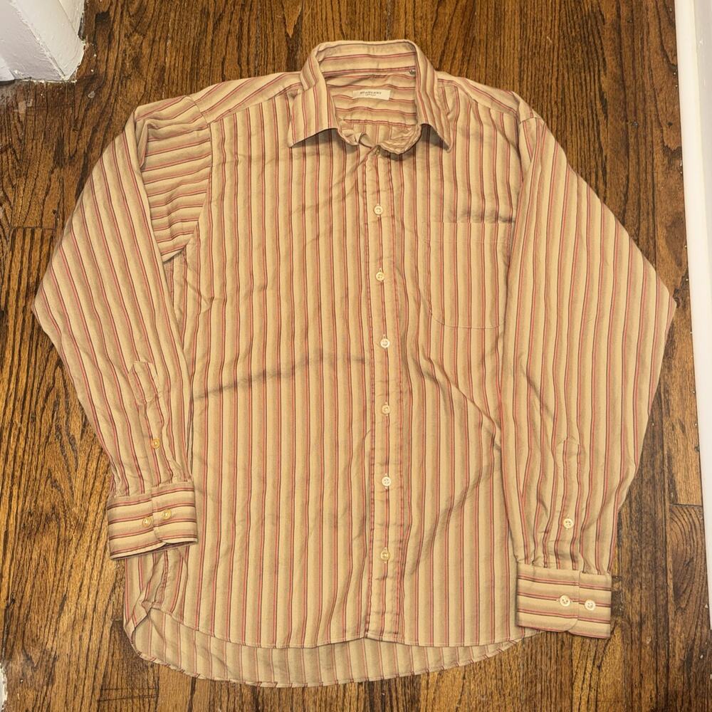 Vintage Burberry London USA Made Button Up Shirt Medium striped Brown